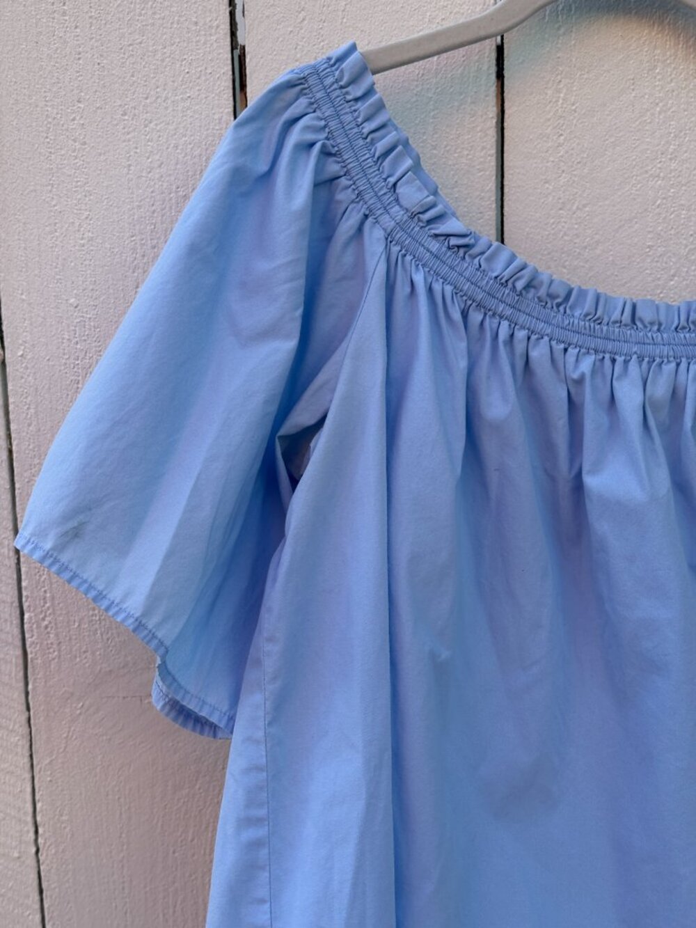 H&M Blue Off Shoulder Top Cotton Elastic Neckline Size 10